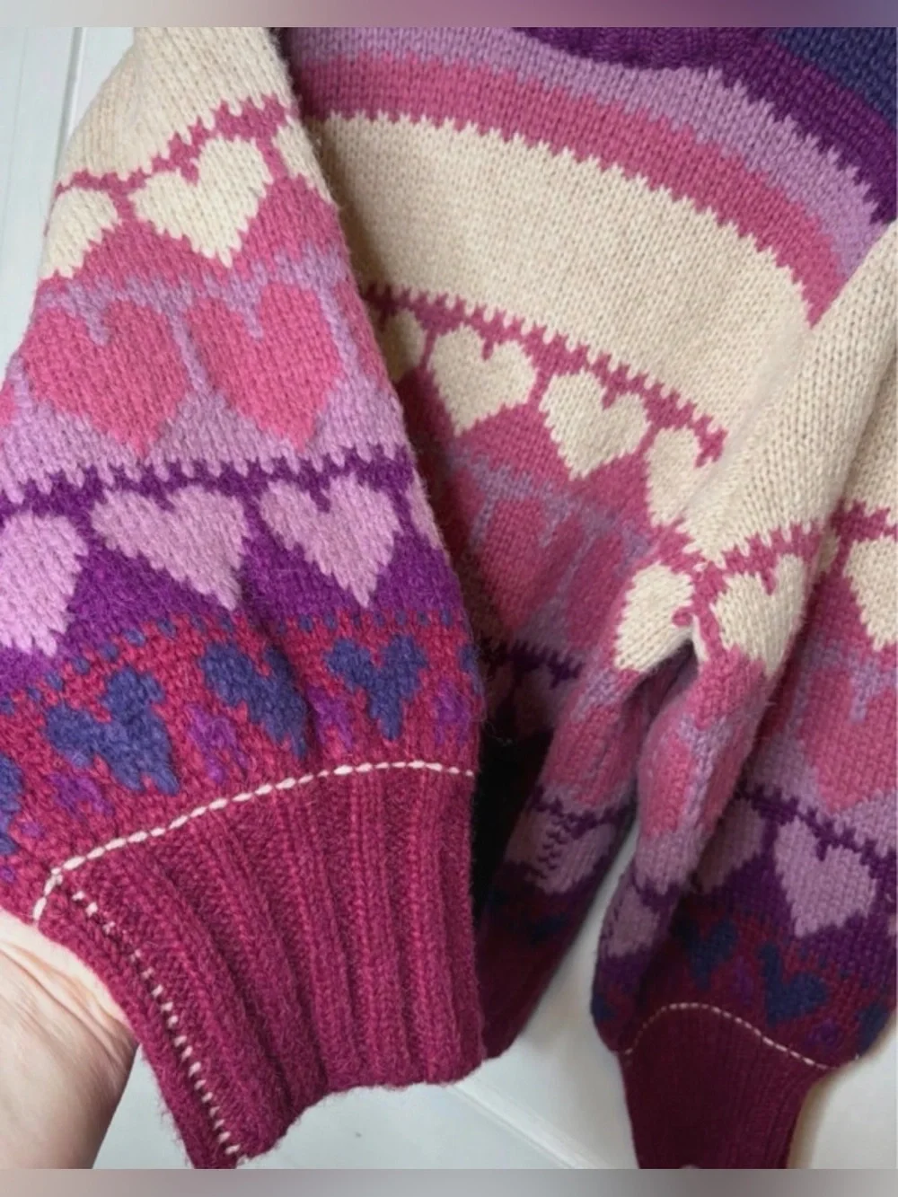 LoveShackFancy Shirelle Heart Alpaca Wool Retro Puff Sleeve Sweater L